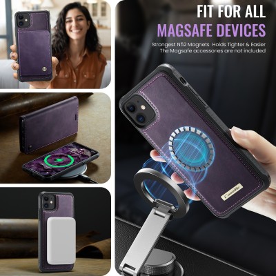 „CaseMe“ MagSafe Leather 2-in-1 atlokāms maciņš - violets (iPhone 11)