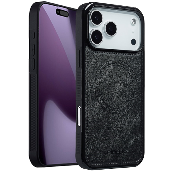 "LC.IMEEKE" Leather MagSafe cietā silikona (TPU) apvalks - melns (iPhone 17 Pro Max)
