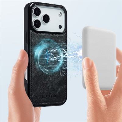"LC.IMEEKE" Leather MagSafe Твердое силиконовый (ТПУ) чехол — черный (iPhone 17 Pro Max)