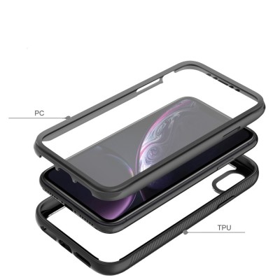 "Mofan" Caurspīdīgs ciets silikona (TPU) pilna pārklājuma maciņš - melns (iPhone XR)