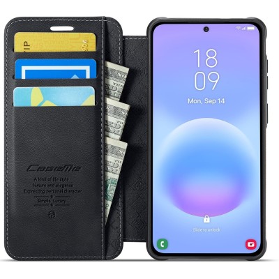 „CaseMe“ MagSafe Leather atlokāms vaciņš - melns (Galaxy A17 / A26 / A16)