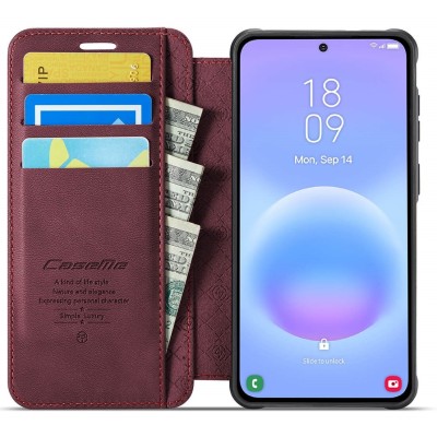 „CaseMe“ MagSafe Retro прочный чехол-книжка  - бордовый (Galaxy A17 / A26 / A16)