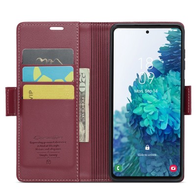 Кожиный чехол-книжка "CaseMe" Leather - бордовый (Galaxy S20 FE)