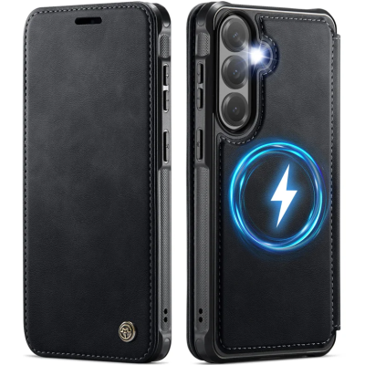 „CaseMe“ MagSafe Leather прочный чехол-книжка  - чёрный (Galaxy S26)