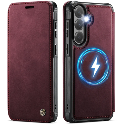 „CaseMe“ MagSafe Leather прочный чехол-книжка  - бордовый (Galaxy S26)