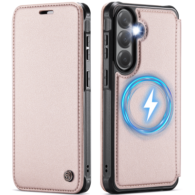 „CaseMe“ MagSafe Leather atlokāms vaciņš - rozs (Galaxy S26)