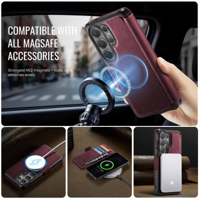 „CaseMe“ MagSafe Retro atlokāms vaciņš - bordo (Galaxy S26 Ultra)
