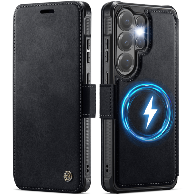 „CaseMe“ MagSafe Leather atlokāms vaciņš - melns (Galaxy S26 Ultra)