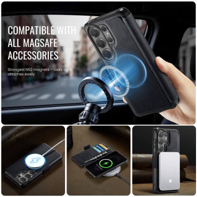 „CaseMe“ MagSafe Leather atlokāms vaciņš - melns (Galaxy S26 Ultra)