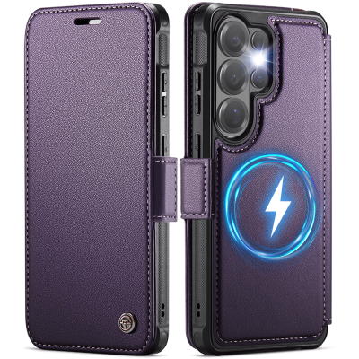 „CaseMe“ MagSafe Leather прочный чехол-книжка  - фиолетовый (Galaxy S26 Ultra)