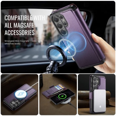 „CaseMe“ MagSafe Leather atlokāms vaciņš - violets (Galaxy S26 Ultra)