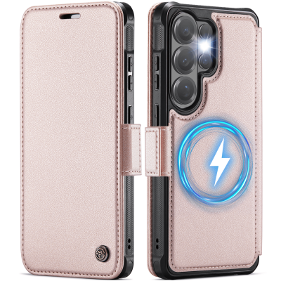 „CaseMe“ MagSafe Leather atlokāms vaciņš - rozs (Galaxy S26 Ultra)