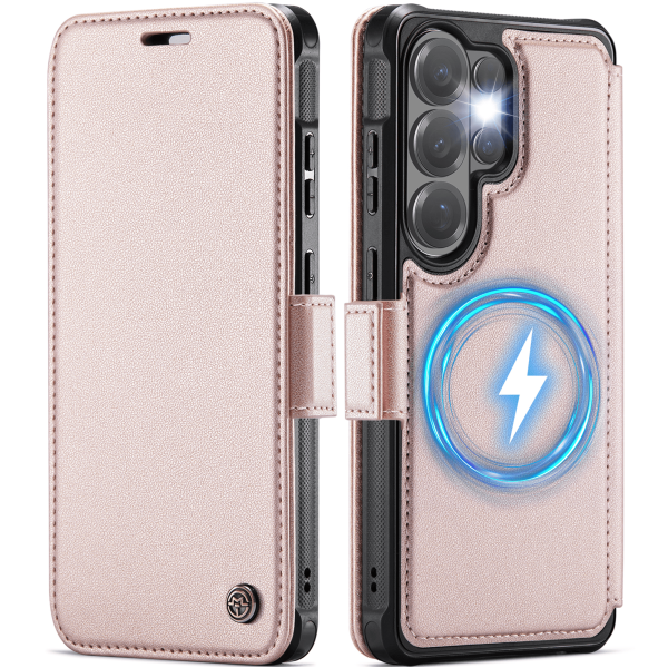 „CaseMe“ MagSafe Leather прочный чехол-книжка  - розовый (Galaxy S26 Ultra)