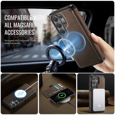 „CaseMe“ MagSafe Leather atlokāms vaciņš - brūns (Galaxy S26 Ultra)