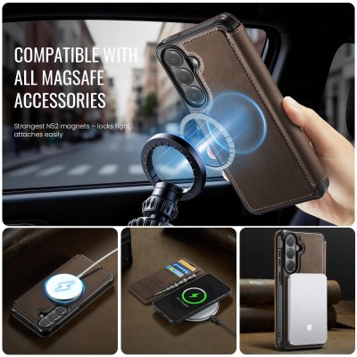„CaseMe“ MagSafe Leather atlokāms vaciņš - brūns (Galaxy S26+)