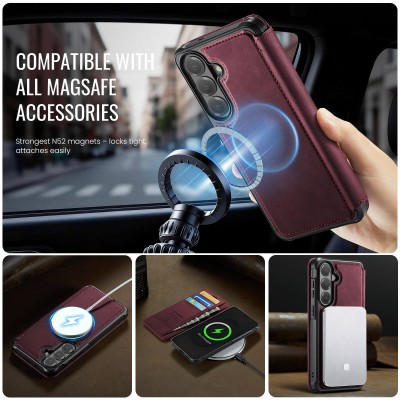 „CaseMe“ MagSafe Leather atlokāms vaciņš - bordo (Galaxy A57)