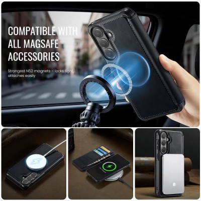 „CaseMe“ MagSafe Leather atlokāms vaciņš - melns (Galaxy A57)