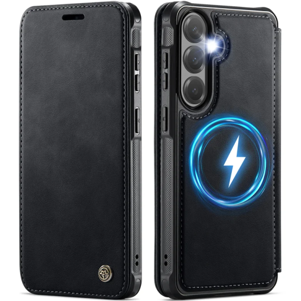 „CaseMe“ MagSafe Leather atlokāms vaciņš - melns (Galaxy A57)