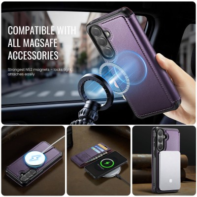 „CaseMe“ MagSafe Leather atlokāms vaciņš - violets (Galaxy A57)
