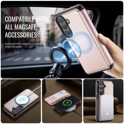 „CaseMe“ MagSafe Leather atlokāms vaciņš - rozs (Galaxy A57)