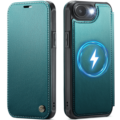 „CaseMe“ MagSafe Leather atlokāms vaciņš - zaļš (iPhone 17e / 16e)