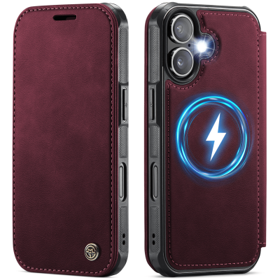 „CaseMe“ MagSafe Leather atlokāms vaciņš - bordo (iPhone 17)