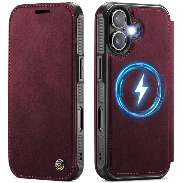 „CaseMe“ MagSafe Leather atlokāms vaciņš - bordo (iPhone 17)