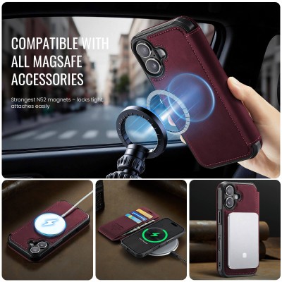 „CaseMe“ MagSafe Leather atlokāms vaciņš - bordo (iPhone 17)