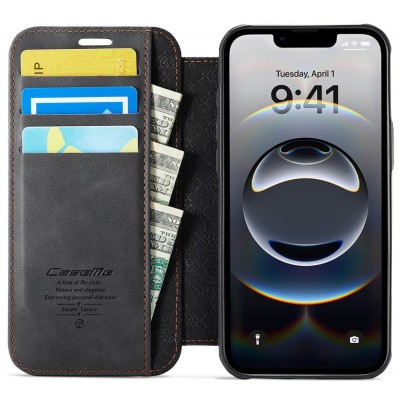 „CaseMe“ MagSafe Leather atlokāms vaciņš - melns (iPhone 17)