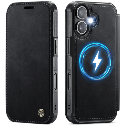 „CaseMe“ MagSafe Leather atlokāms vaciņš - melns (iPhone 17)