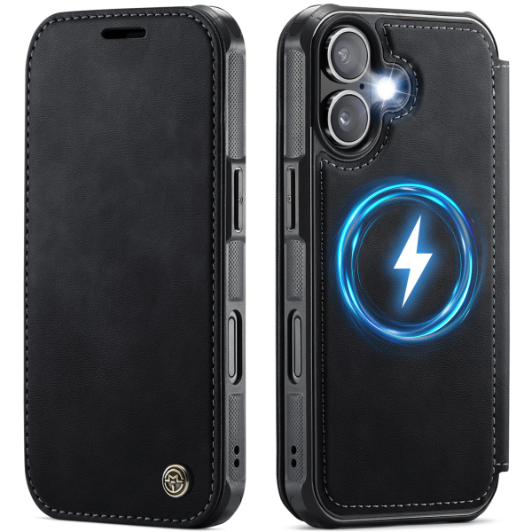 „CaseMe“ MagSafe Leather atlokāms vaciņš - melns (iPhone 17)