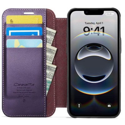 „CaseMe“ MagSafe Leather atlokāms vaciņš - violets (iPhone 17)