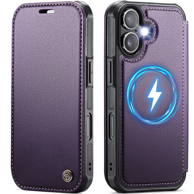 „CaseMe“ MagSafe Leather atlokāms vaciņš - violets (iPhone 17)