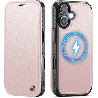 „CaseMe“ MagSafe Leather atlokāms vaciņš - rozs (iPhone 17)