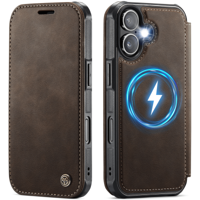 „CaseMe“ MagSafe Leather прочный чехол-книжка  - коричневый (iPhone 17)