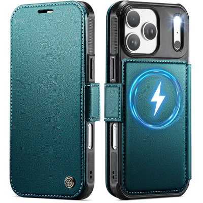 „CaseMe“ MagSafe Leather atlokāms vaciņš - zaļš (iPhone 17 Pro)