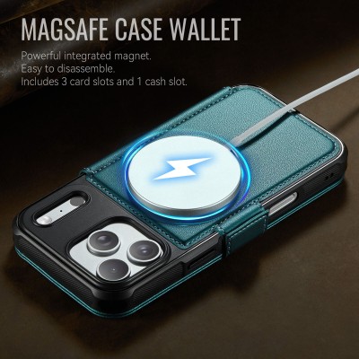 „CaseMe“ MagSafe Leather atlokāms vaciņš - zaļš (iPhone 17 Pro)