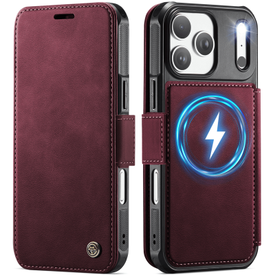 „CaseMe“ MagSafe Leather atlokāms vaciņš - bordo (iPhone 17 Pro)