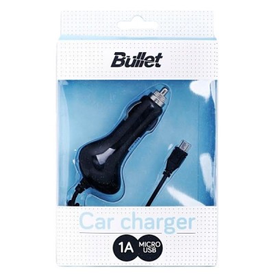 „Bullet“ melns autolādētājs ar micro USB vadu (1 A) / Vacins.lv
