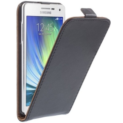 Samsung Galaxy A5 klasikinis vertikaliai atverčiamas juodas odinis dėklas / Priedai.lt