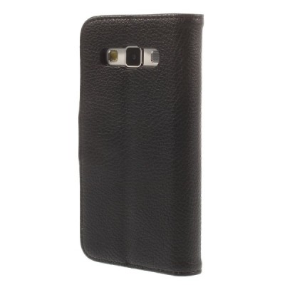 Samsung Galaxy A3 2015 (A300F) atvēramais melns ādas Litchi maciņš / Vacins.lv