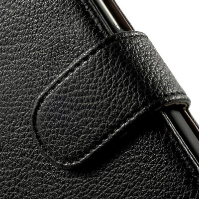 Samsung Galaxy A5 atvēramais melns ādas Litchi maciņš / Vacins.lv