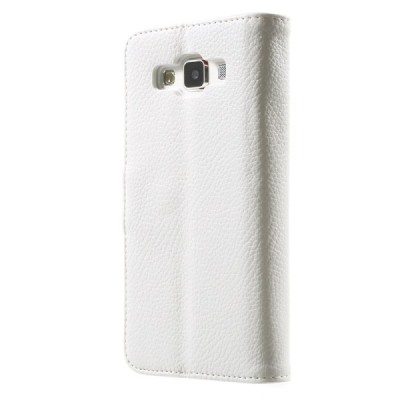 Samsung Galaxy A5 atvēramais balts ādas Litchi maciņš / Vacins.lv