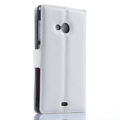 Microsoft Lumia 535 atvēramais balts ādas Litchi maciņš / Vacins.lv