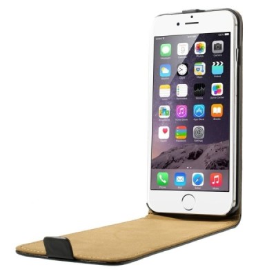 Apple iPhone 6 Plus (6s Plus) klasisks ādas vertikāli atvēramais melns maciņš / Vacins.lv