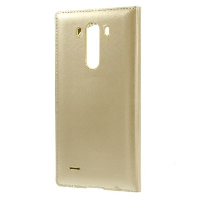 LG G3 D855 (D850, D851) auksinis odinis atverčiamas „Smart Window“ dėklas - dangtelis / Priedai.lt