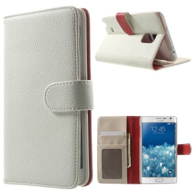 Samsung Galaxy Note Edge atverčiamas baltas odinis Litchi dėklas - piniginė / Priedai.lt