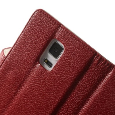 Samsung Galaxy Note Edge atverčiamas raudonas odinis Litchi dėklas - piniginė / Priedai.lt