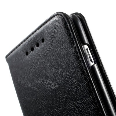 Apple iPhone 6 (6s) solidus atverčiamas juodas odinis dėklas - knygutė / Priedai.lt