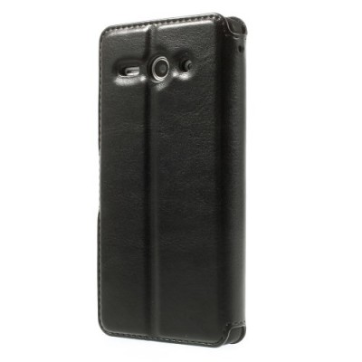 Huawei Ascend Y530 atvēramais melns ādas maciņš / Vacins.lv